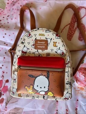 Loungefly Mini Backpack in Cream, Brown, Red with Pochacco Print
